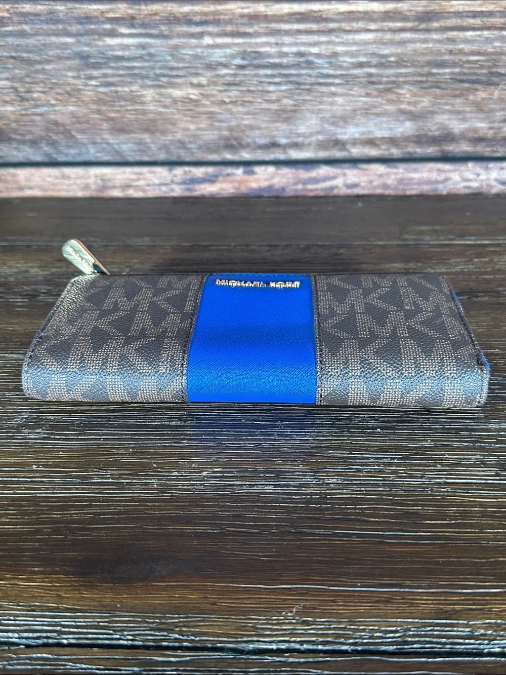 Michael Kors Brown Logo Wallet with Blue Center Panel